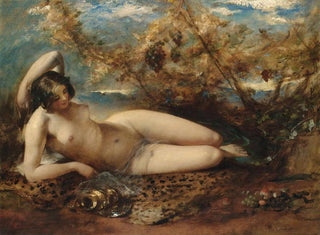 a young woman lying on a fur rug - William Etty — artwork view