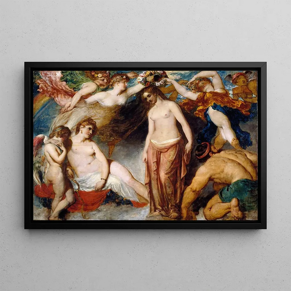 Pandore couronnée par les saisons - William Etty — framed artwork on a wall