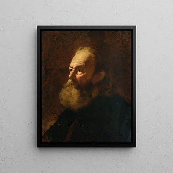 Portrait of a bearded man in bust - William Etty — framed artwork on a wall