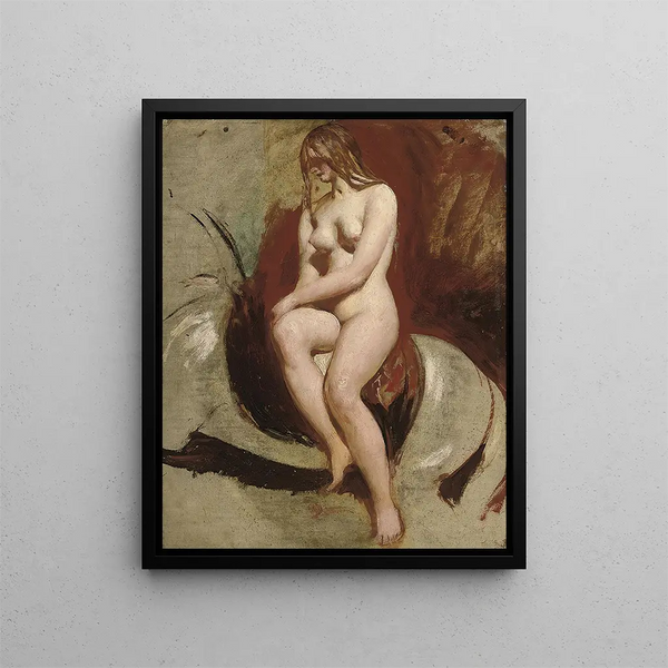 Nude Woman Sitting - William Etty — framed artwork on a wall