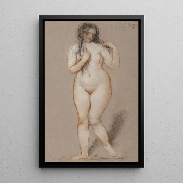 Female Nude Standing - William Etty — framed artwork on a wall