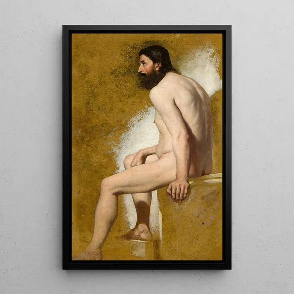 Study of a Bearded Male Nude - William Etty — framed artwork on a wall