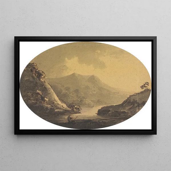 Landscape with Fisherman - William Gilpin — framed artwork on a wall