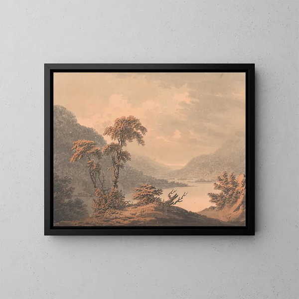 View at Barnscliff near Scarborough during the flood by the Derwent - William Gilpin — framed artwork on a wall