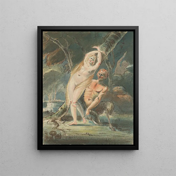 Amymone with a lascivious satyr - William Hamilton — framed artwork on a wall