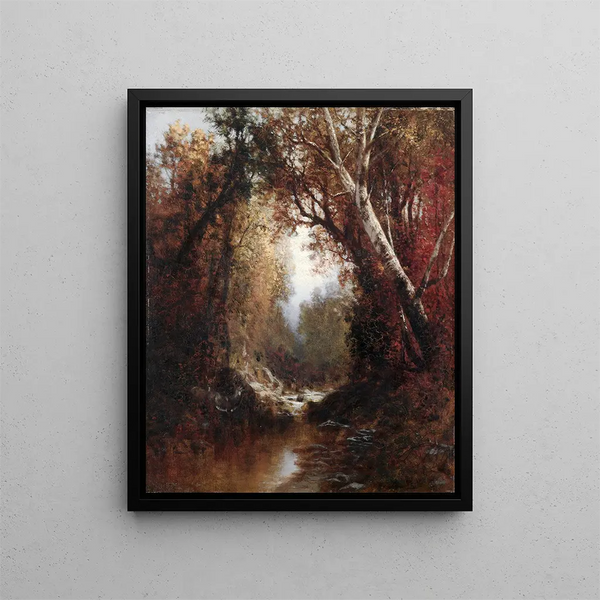 Autumn scene in the Adirondacks - William Hart — framed artwork on a wall