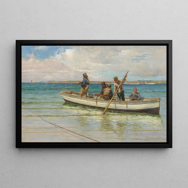 Towing of the nets - William Henry Bartlett — framed artwork on a wall