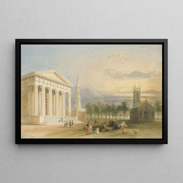 Study for the view of Bartlett on Yale College and the Statehouse - William Henry Bartlett — framed artwork on a wall