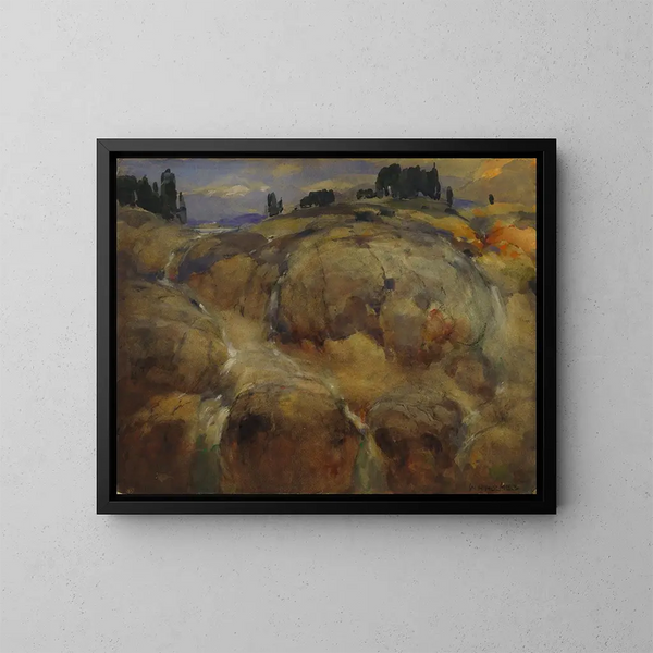 Bed deserted of a glacier - William Henry Holmes — framed artwork on a wall