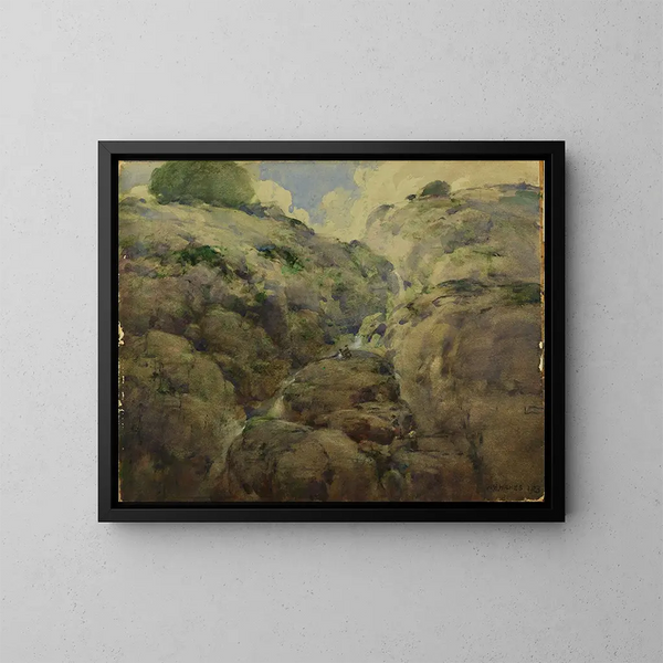 Mountain Gorge Painting, Colorado - William Henry Holmes — framed artwork on a wall