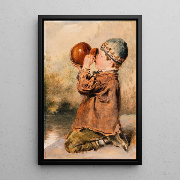 A boy drinking - William Henry Hunt — framed artwork on a wall
