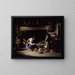 Interior farm painting, Breton children feeding rabbits - William Henry Lippincott — framed artwork on a wall