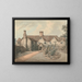 A boy playing drum in the garden of a country house - William Henry Pyne — framed artwork on a wall
