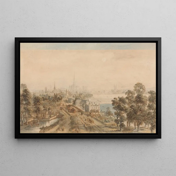 View of old London from St James Park looking east - William Henry Pyne — framed artwork on a wall