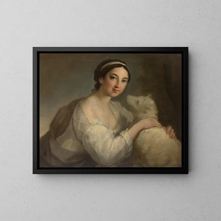 A portrait of a lady in innocence - William Hoare of Bath — framed artwork on a wall