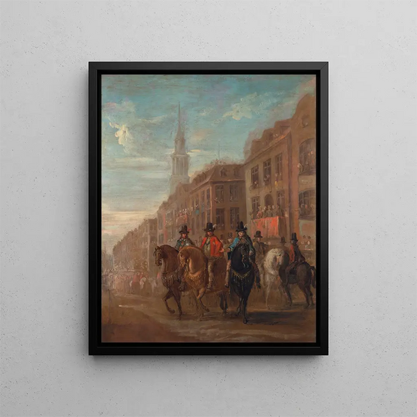 Procession de la Restauration de Charles II à Cheapside - William Hogarth — framed artwork on a wall