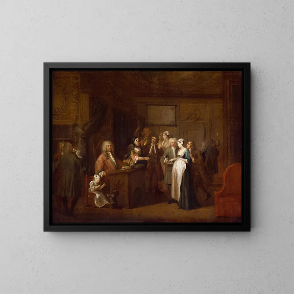 La Dénonciation - William Hogarth — framed artwork on a wall