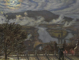 View from a terrace of a river landscape at night - William Holman Hunt — artwork view
