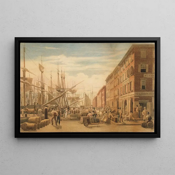 View of South Street from Maiden Lane New York City - William James Bennett — framed artwork on a wall