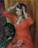 Girl in Red Dress Pinning Her Hat - William James Glackens — artwork view