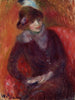 a seated woman with a fur collar and a red background - William James Glackens — artwork view