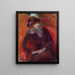 a seated woman with a fur collar and a red background - William James Glackens — framed artwork on a wall