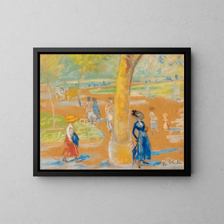 Woman with an umbrella at Washington Square - William James Glackens — framed artwork on a wall