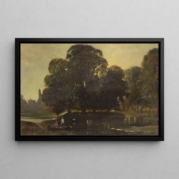 View of Eton and Fellows Eyot - William James Müller — framed artwork on a wall