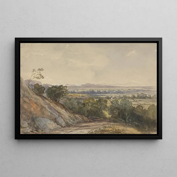 Cleeve Somerset with Bridgwater Bay in the distance - William James Müller — framed artwork on a wall