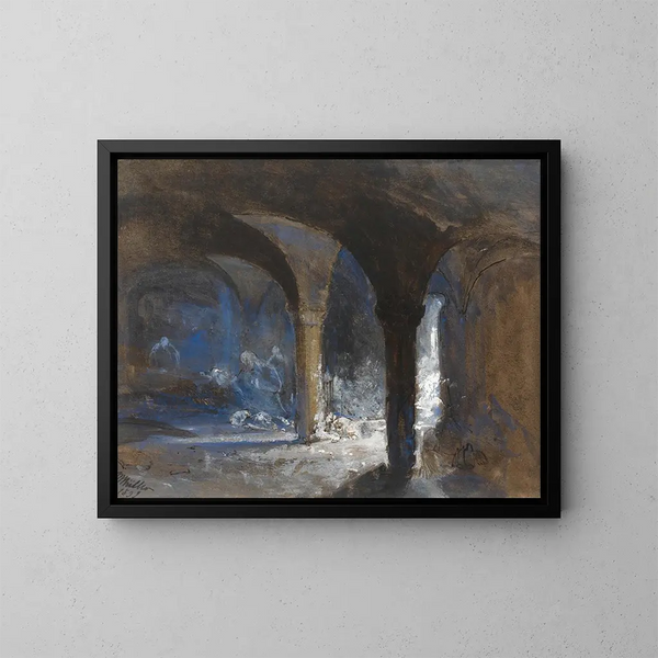 Crypte du palais des évêques pendant les émeutes de Bristol - William James Müller — framed artwork on a wall