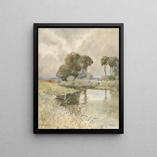 Landscape with River - William James Müller — framed artwork on a wall