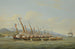 Les bateaux de la goélette HMS Procris 10 canons engageant des canonnières françaises au large de l'embouchure de l'Indramayo Java - William John Huggins — artwork view