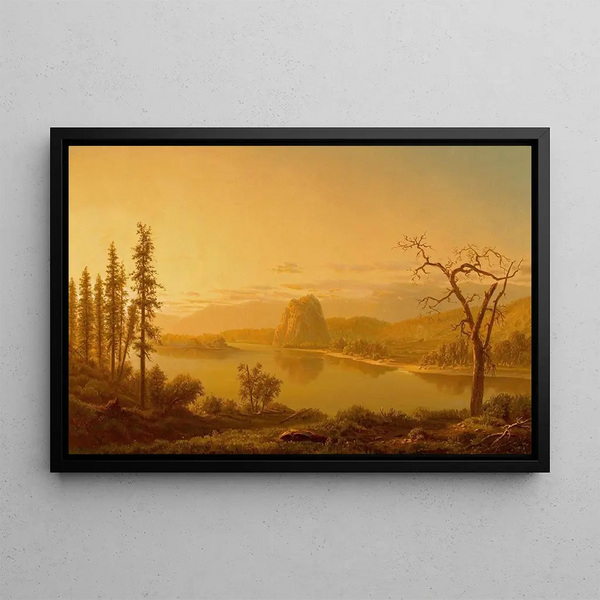 Entry of the Columbia River, Oregon, with Rooster Rock in the distance - William L Marple — framed artwork on a wall
