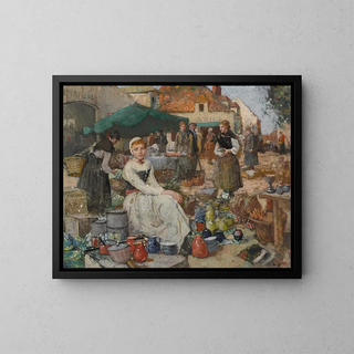 A street market in Picardy - William Lee-Hankey — framed artwork on a wall