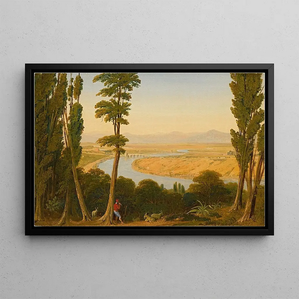 View of the Tiber and the Roman countryside from Monte Mario - William Linton — framed artwork on a wall