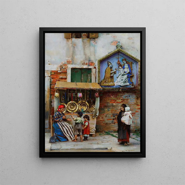 A street vendor in Venice - William Logsdail — framed artwork on a wall