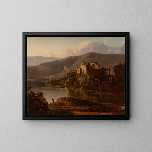 Italian landscape painting with ruins - William Louis Sonntag — framed artwork on a wall