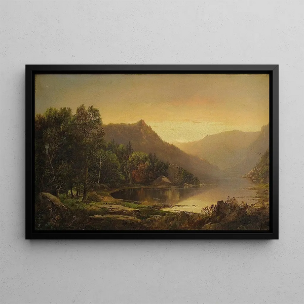 Mountain Lake in New England at Sunrise - William Louis Sonntag — framed artwork on a wall