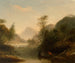 Landscape painting with three men in a boat - William Macleod — artwork view