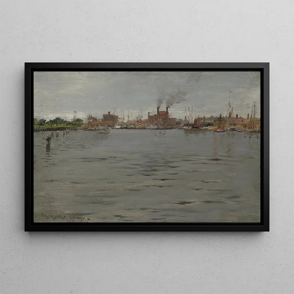 Scene of port, Brooklyn piers - William Merritt Chase — framed artwork on a wall