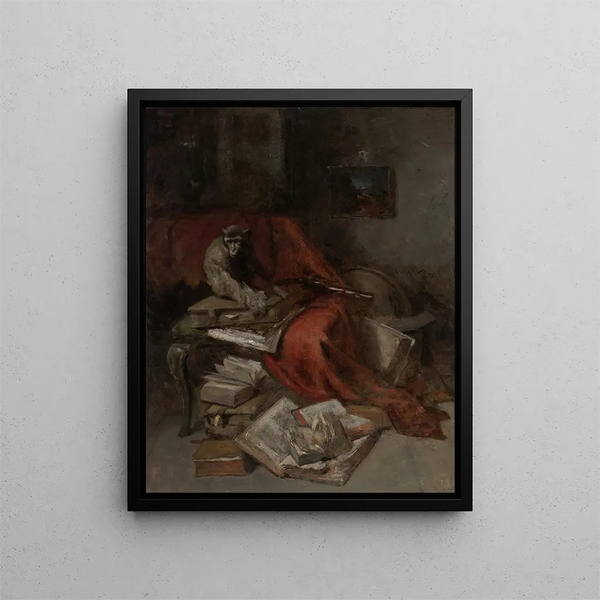 Monkeys with Literature - William Merritt Chase — framed artwork on a wall