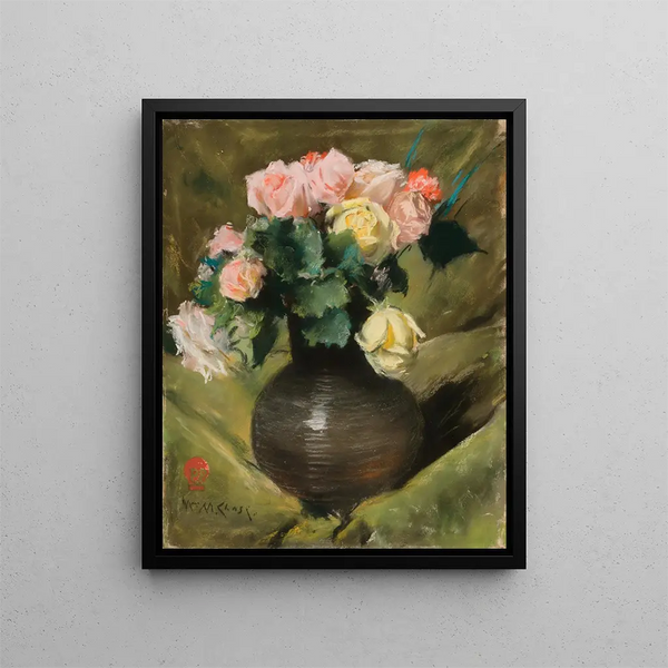 Roses - William Merritt Chase — framed artwork on a wall