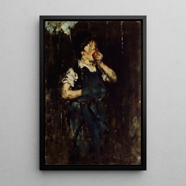 The Boy Apprentice with an Apple - William Merritt Chase — framed artwork on a wall