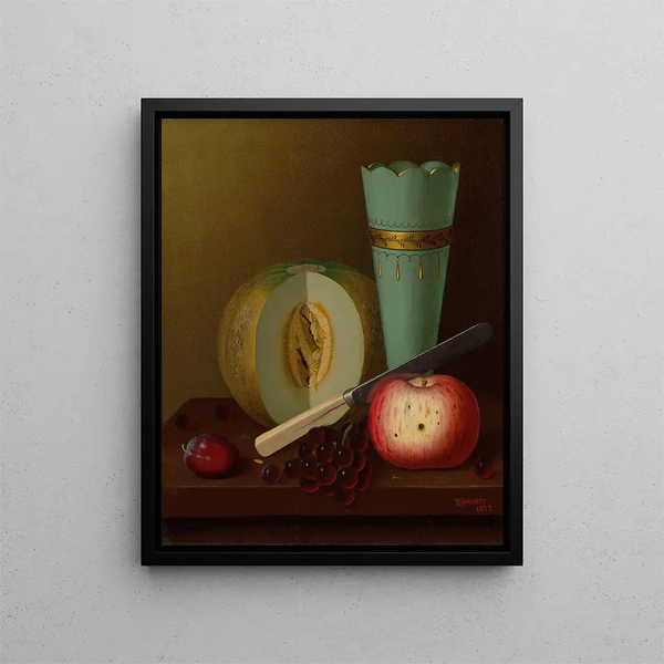 Fruit Pieces - William Michael Harnett — framed artwork on a wall