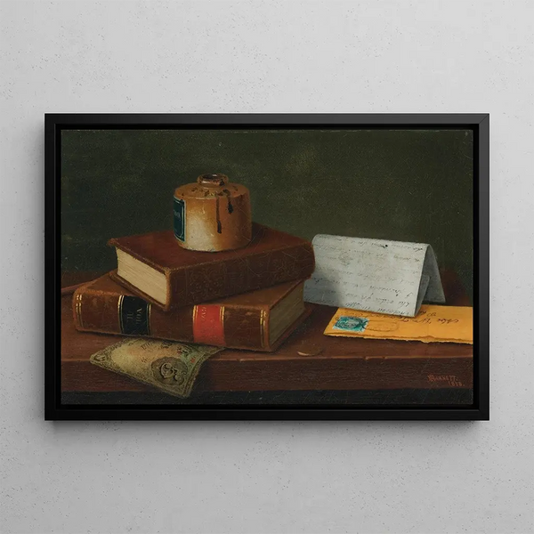 Nature morte with letter to M. William Taggart Esq - William Michael Harnett — framed artwork on a wall
