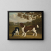 A toy spaniel and a springer spaniel in a landscape with a church in the distance - William Nedham — framed artwork on a wall