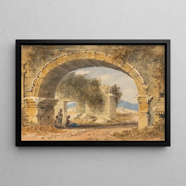Figures assises sous une arche de pierre - William Page — framed artwork on a wall