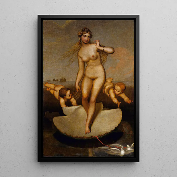Venus guiding Aeneas and the Trojans to the Latin coast - William Page — framed artwork on a wall