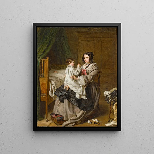 Evening Prayers before Bedtime - William Powell Frith — framed artwork on a wall