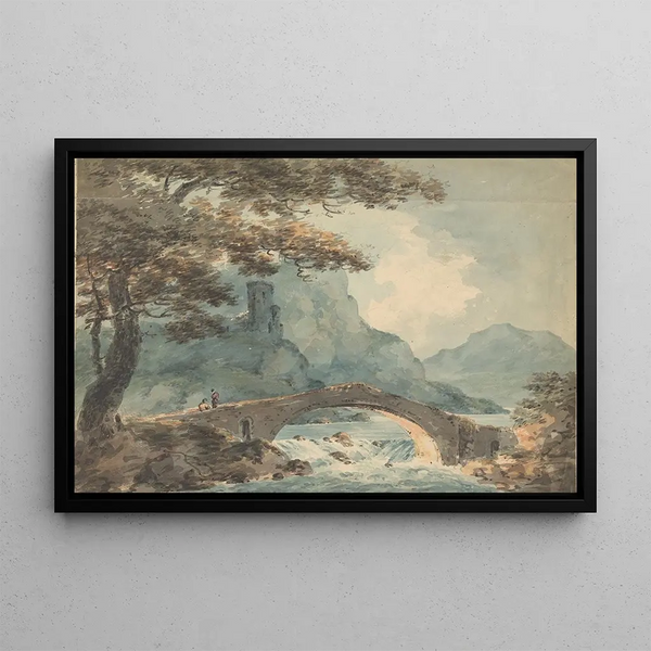 Two men on a bridge - William Sawrey Gilpin — framed artwork on a wall